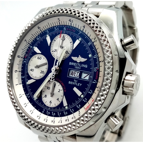 6 - A Breitling Special Edition 'Bentley' Automatic Chronograph Gents Watch. Model - MD33822. Stainless ... 