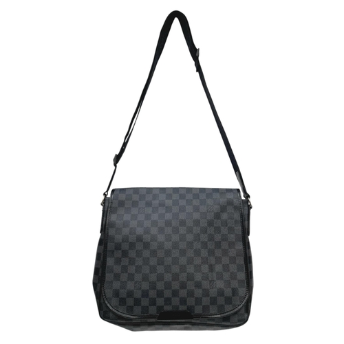 194 - A Louis Vuitton Damier Graphite Damien MM Messenger Bag. Coated canvas exterior with leather trim, s... 