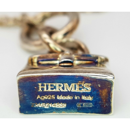 307 - An Hermes Gilded Silver (Kelly) Handbag Pendant on a Gilded Silver Chain. Original Hermes paperwork ... 