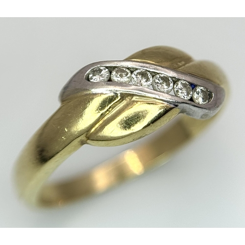 316 - A 14K Yellow Gold Diamond Channel Set Ring. Diagonal form. 
Size N. 3.7g. 0.20ctw.