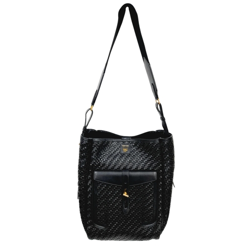 342 - A Tom Ford Black Tote Bag. Woven leather exterior with gold-toned hardware, leather and textile adju... 