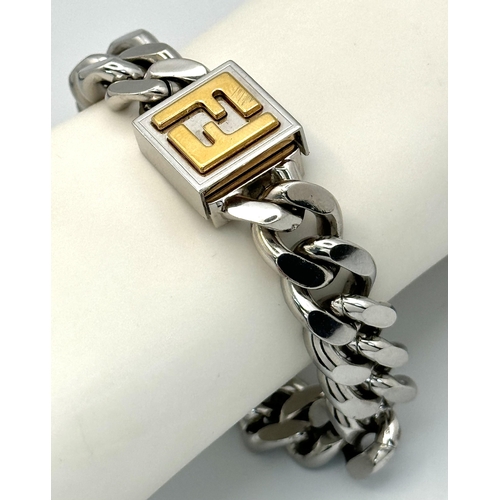 366 - A Fendi Designer White Metal Curb Chunky Bracelet. 16cm. Ref: 20999