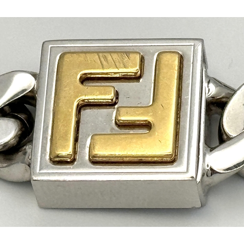 366 - A Fendi Designer White Metal Curb Chunky Bracelet. 16cm. Ref: 20999