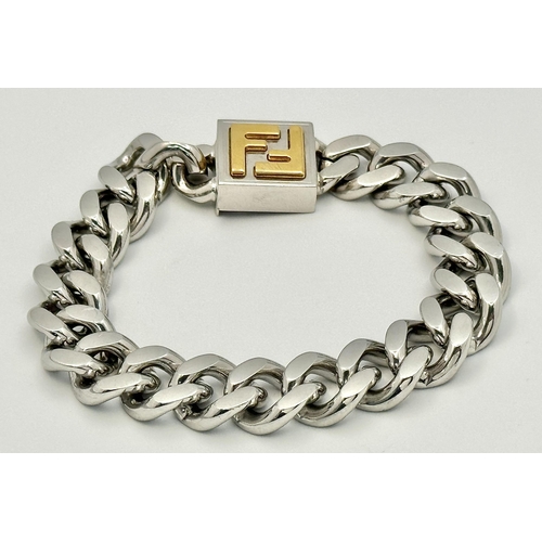 366 - A Fendi Designer White Metal Curb Chunky Bracelet. 16cm. Ref: 20999