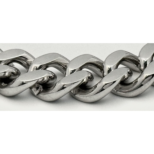 366 - A Fendi Designer White Metal Curb Chunky Bracelet. 16cm. Ref: 20999