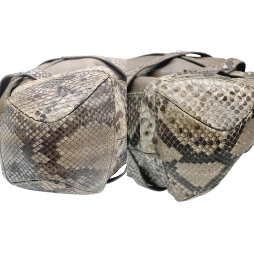 398 - An Alexander McQueen Khaki and Python Nova Tote Bag. Leather and python skin exterior with silver-to... 