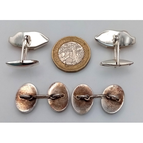 405 - Two Pairs of Decorative Gents 925 Silver Cufflinks. Ref: 20800