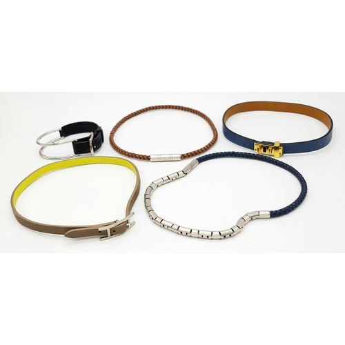 469 - A Collection of Five Different Style Hermes Bracelets. All come in individual Hermes packaging. Plea... 