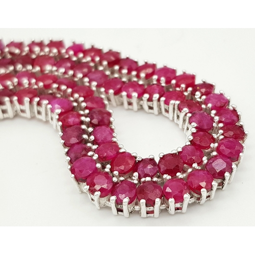 540 - A Ruby Gemstone Tennis Necklace set in 925 Silver. 44cm. CD-1671