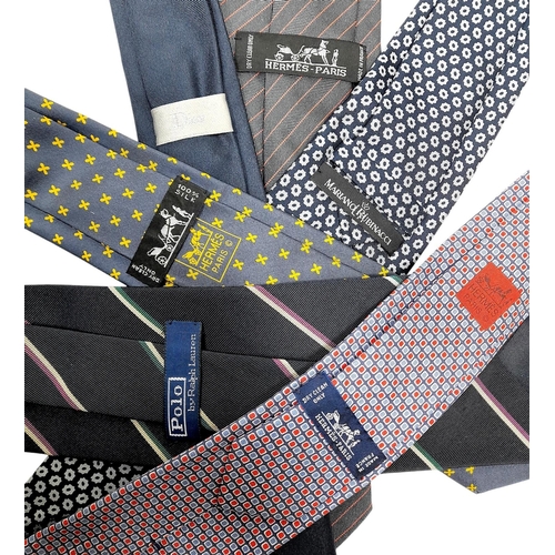 55 - Six Silk Ties - Rubinacci, Ralph Lauren, Hermes and Dior. In good condition overall, one Ralph Laure... 