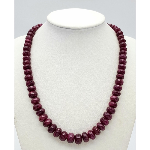 582 - A Ruby Rondelle Graduated Gemstone Necklace with 925 Silver Clasp. 42cm. CD-1664