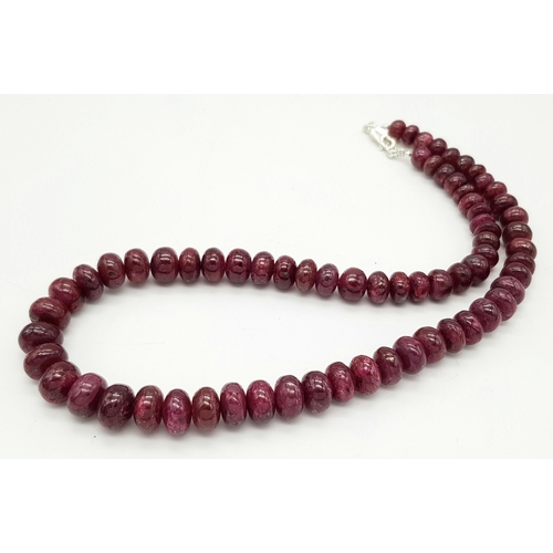 582 - A Ruby Rondelle Graduated Gemstone Necklace with 925 Silver Clasp. 42cm. CD-1664