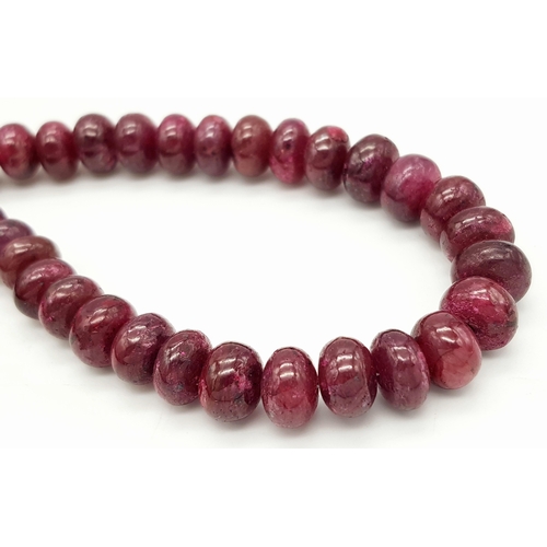 582 - A Ruby Rondelle Graduated Gemstone Necklace with 925 Silver Clasp. 42cm. CD-1664