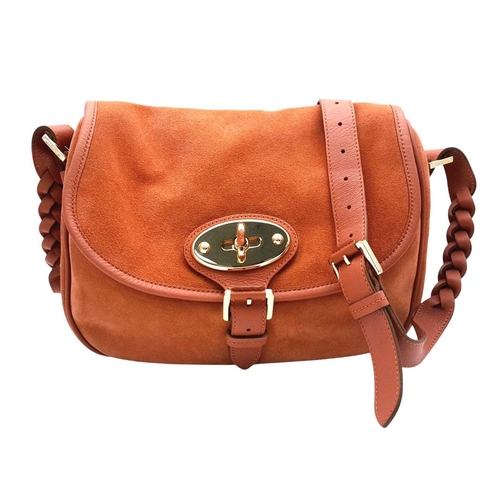 1292 - A Mulberry Delilah Satchel Bag. Peach suede exterior with gold-toned hardware and large Postman's lo... 