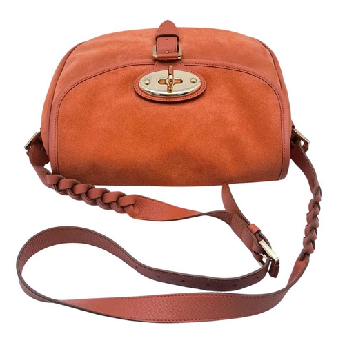 1292 - A Mulberry Delilah Satchel Bag. Peach suede exterior with gold-toned hardware and large Postman's lo... 