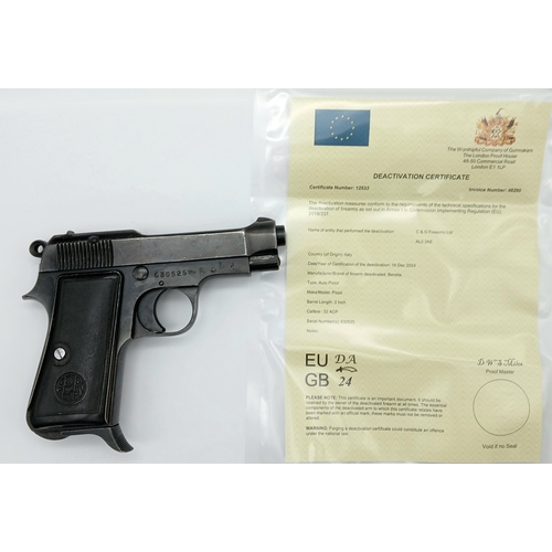 An Vintage Italian Beretta Deactivated Pistol. Model M1935