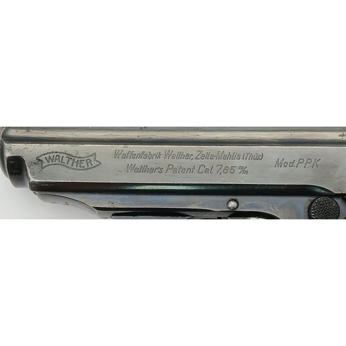 941 - A Rare German Walther PPK WW2 Era Deactivated Pistol with Third Reich Eagle marks. Semi-automatic wi... 