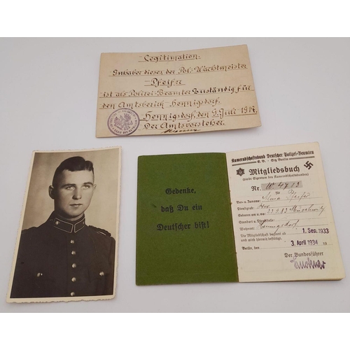 632 - A Rare 1933-34 Dated Berlin Policeman’s Membership Stamp Book, with another document and photograph ... 