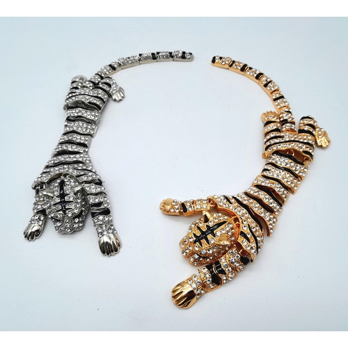 1333 - A show-stopping pair of tiger oversized brooches, studded with cubic zirconia in a presentation box.... 