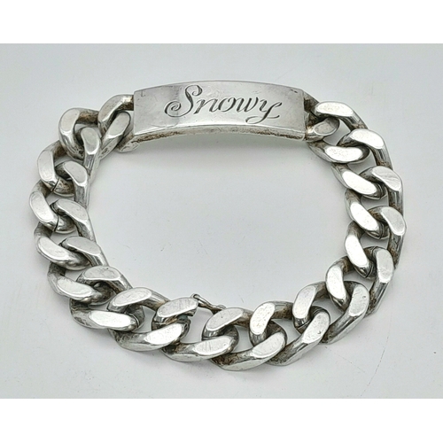 311 - A Chunky Sterling Silver Curb Identity Bracelet. If your name is Snowy - it's your lucky day! 22cm. ... 