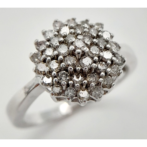 1211 - A 9K WHITE GOLD DIAMOND CLUSTER RING. 0.50CT. 5.1G IN WEIGHT. SIZE U. Ref: SC 1021