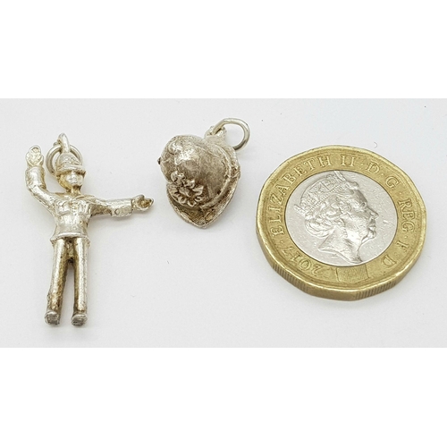 1477 - 2 X STERLING SILVER BRITISH POLICE THEMED CHARMS POLICEMAN & POLICE HELMET 5.9G TOTAL WEIGHT. Ref: S... 