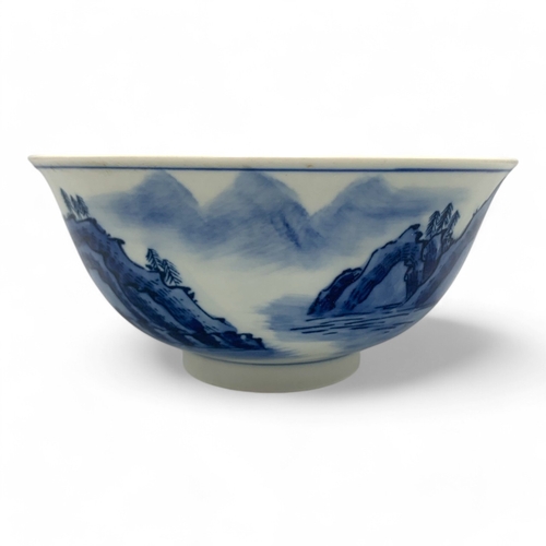 1478 - An antique Chinese Qing Dynasty Kangxi Period Blue and White Porcelain Bowl. Hand-painted landscape ... 