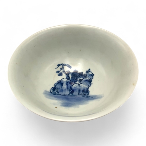 1478 - An antique Chinese Qing Dynasty Kangxi Period Blue and White Porcelain Bowl. Hand-painted landscape ... 