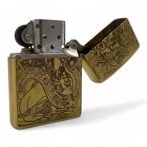 1467 - A vintage Zippo Japanese Geisha Engraved Lighter.
Brass exterior with erotic engraved artwork. Very ... 