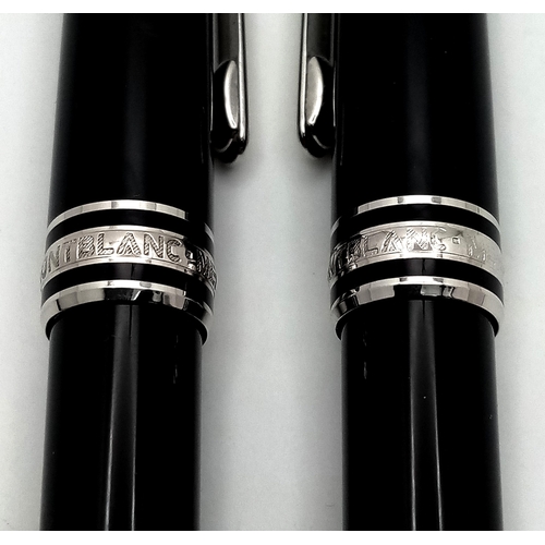 187 - Two Montblanc Pens with Leather Case. Ballpoint and pencil. Classic black lacquer decoration. Origin... 