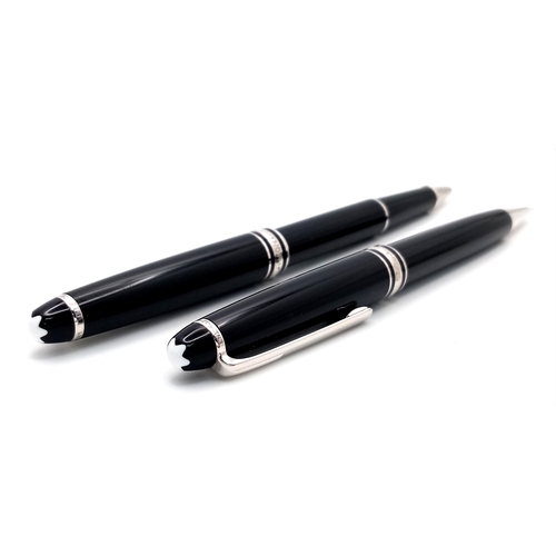 187 - Two Montblanc Pens with Leather Case. Ballpoint and pencil. Classic black lacquer decoration. Origin... 