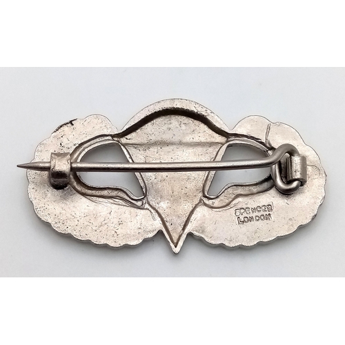 255 - A WW2 British Made US Paratrooper Silver Plated Jump Wings. Maker Marked “Spencer London”