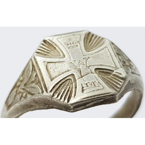 319 - A WW1 Imperial German Silver 1st Class Iron Cross Winner’s Ring. UK Size “R” UK Size 8.75.