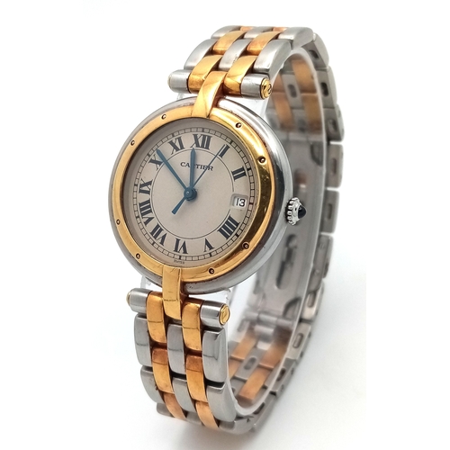 423 - A Cartier Panthere Gold and Stainless Steel Quartz Ladies Watch. Gold and stainless steel bracelet a... 