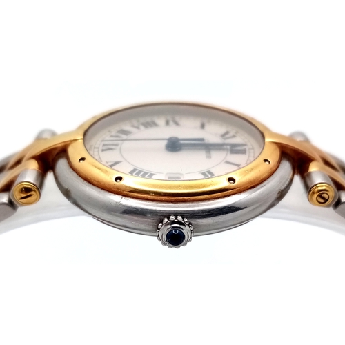 423 - A Cartier Panthere Gold and Stainless Steel Quartz Ladies Watch. Gold and stainless steel bracelet a... 