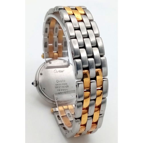 423 - A Cartier Panthere Gold and Stainless Steel Quartz Ladies Watch. Gold and stainless steel bracelet a... 