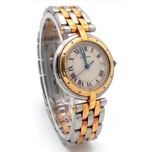 423 - A Cartier Panthere Gold and Stainless Steel Quartz Ladies Watch. Gold and stainless steel bracelet a... 