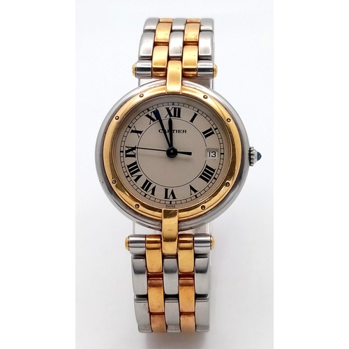 423 - A Cartier Panthere Gold and Stainless Steel Quartz Ladies Watch. Gold and stainless steel bracelet a... 