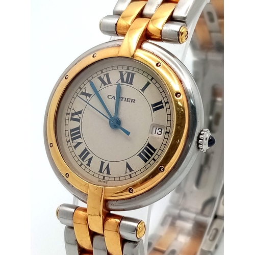 423 - A Cartier Panthere Gold and Stainless Steel Quartz Ladies Watch. Gold and stainless steel bracelet a... 