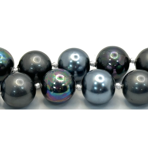 428 - A South Sea Dark Grey and Blue Metallic Pearl Shell Necklace. Large 14mm beads. 42cm length