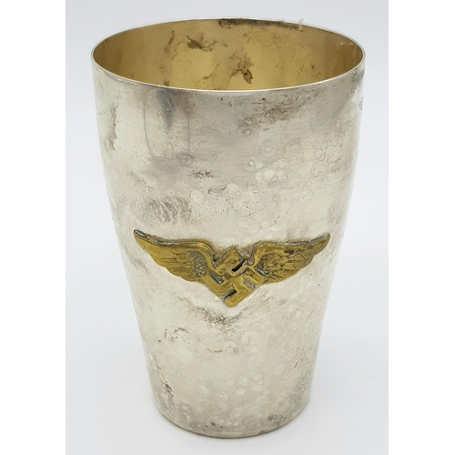 479 - A 3rd Reich Pre War Flying Club Silver Plated Mess Tumbler.