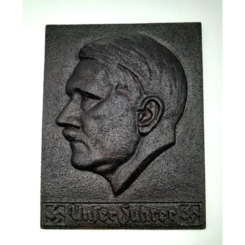 486 - A WW2 German Cast Iron Hitler Plaque.