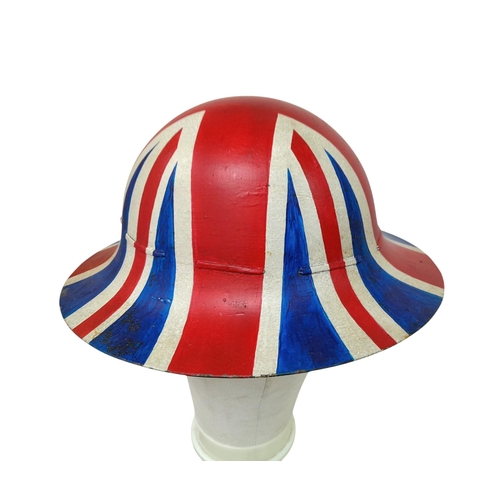 493 - A WW2 Patriotic D-Day Celebration Union Jack Painted Zuckerman Civil Defence Helmet.