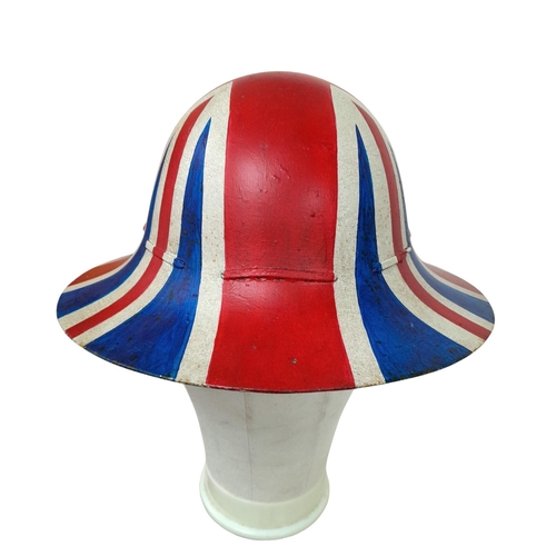 493 - A WW2 Patriotic D-Day Celebration Union Jack Painted Zuckerman Civil Defence Helmet.