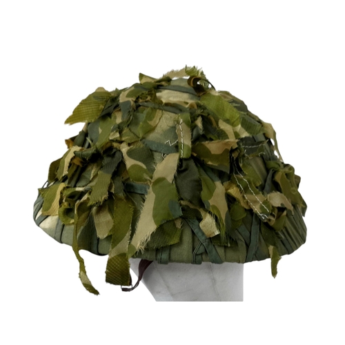 500 - A Vietnam War Era North Vietnamese M60 Fibre Helmet and liner with Rainy Season Cam Cover.