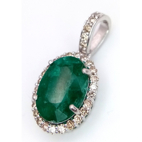 568 - A 5ct Emerald Pendant with Diamond Accents, Diamond weight approx 0.40ct. 2.5cm.