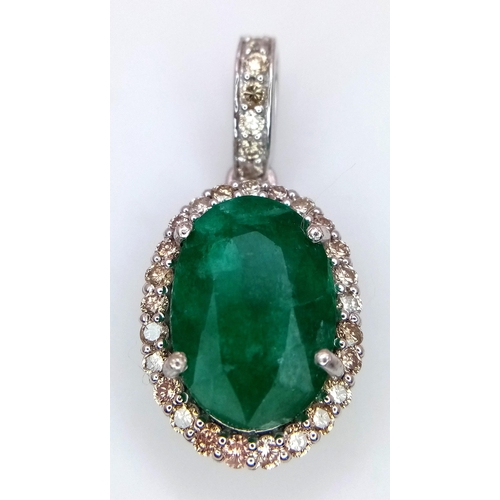 568 - A 5ct Emerald Pendant with Diamond Accents, Diamond weight approx 0.40ct. 2.5cm.