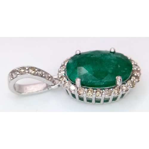 568 - A 5ct Emerald Pendant with Diamond Accents, Diamond weight approx 0.40ct. 2.5cm.