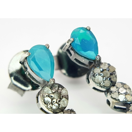 575 - A Pair of Moonstone Earrings with Diamond and Opal Accents. Set in 925 Silver. Moonstones - 6ctw. Ol... 