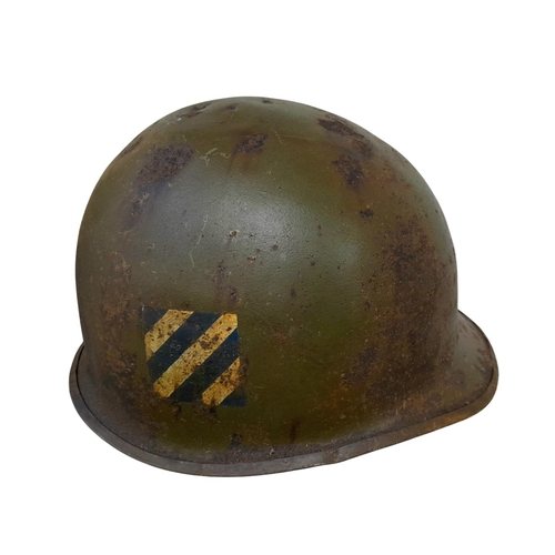 60 - A WW2 US Front Seam Swivel Bale M1 Helmet with insignia of the 3rd Infantry Division.